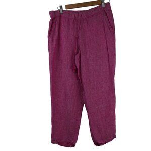 EUC Talbots Fuschia Cropped Linen Pull-on Pants‎ Size 8